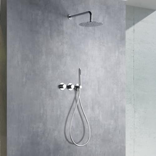 IMEX - Ducha Empotrada Termostática Cromada | Conjunto de Grifería Empotrado con Alcachofa y Rociador Antical Efecto Lluvia | Ducha Empotrada con Grifo en Latón y Acero Inox S.304 | Serie Assen