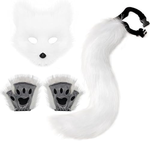 PPFINE Mädchen und Frauen EIN felle Schwanz,Wolf Cosplay kostüme Die samtmasken Krallen Handschuhe Halloween