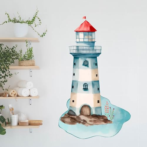 GRAZDesign Wandtattoo Leuchtturm maritim Bad, Wandaufkleber Badezimmer Flur Schlafzimmer, Folie selbstklebend - 50x30cm / mehrfarbig