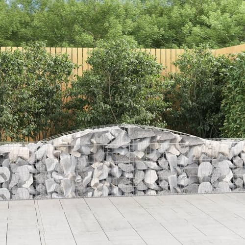 Gecheer Jardinera Exterior,Gaviones de Piedra,Jardinera de gaviones,Gaviones de Piedras Cesta muros 5 uds 400x50x60/80 cm, Gaviones Decorativos,Forma de Arco Hierro