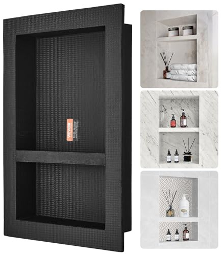 VEVOR Shower Niche Ready for Tile 16 x 24, Double Shelf Organizer, Square Corners Wall-inserted Niche Recessed, Sealed Protection Modern Soap Storage Niche for Shower Bathroom, Black