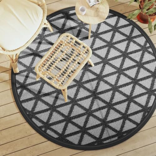 Tidyard Outdoor-Teppich Bambusmatte Wohnzimmerteppich Badezimmerteppich Bambusteppich rutschfest für Wohnzimmer,Läufer Küchenteppich Flurteppich Schwarz Ø160 cm PP