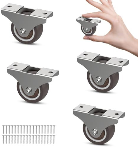 1.5 Inch Fixed Caster Wheels Low Profile Rubber for Furniture Drawers Storage Bins (Brown 4PCS)