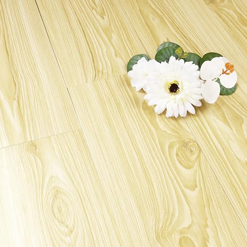FunStick Pavimento PVC Adesivo Effetto Legno per Bagno Cucina Giallo Chiaro Lavabile Mattonelle Pavimenti Cucina 90x15CM 17 Piastrelle Adesive Pavimento Vinile Legno Parquet Laminato Giallo Beige
