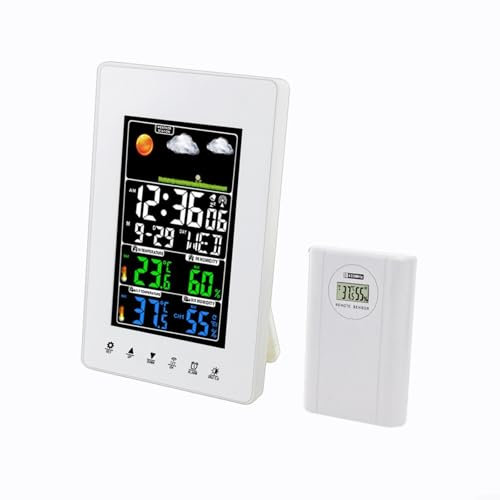Termómetro higrómetro para interiores, estación meteorológica con pantalla digital colorida, reloj despertador de tiempo, monitor de temperatura y humedad, pronóstico de barómetro, día de semana en 8