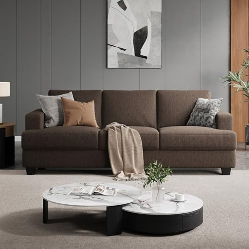 COPIAE 226CM Gepolsterte Sofa Couch, Bequeme 3-Sitzer-Sofa mit Extra Tiefer Sitzfläche, Modernes Leinen Stoff Couch with Quadratische Armlehne& Abnehmbarer Kissenbezug, Holzrahmen-Sofas für Wohnzimmer