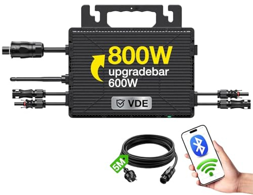 BLZLDD Wechselrichter 800W, Solar Mikrowechselrichter mit WLAN & Bluetooth, App-Fernüberwachung, IP67 Wasserdicht Wechselrichter, mit 5 m AC-Kabel für Balkonkraftwerk