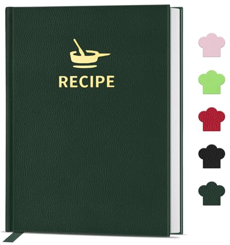 BLESWIN Blanko-Rezeptbuch zum Eintragen Ihrer Eigenen Rezepte, Stilvolles Hardcover-Rezeptbuch, B5 Rezeptjournal für Kochliebhaber, Perfektes DIY-Kochbuch zum Organisieren Ihrer Rezepte (Dunkelgrün)