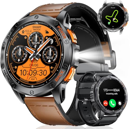 LIGE GPS Smart Watch for Men with 530mAh Battery(Make/Answer Call), 1.43 Amoled Always-on Smartwatch with Heart Rate SpO2 Sleep Monitor, IP68 Fitness Tracker with 180 Sports Modes for Android iOS