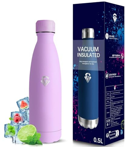 Grsta Botella Termica- 500ml- Botella de Agua, sin Bpa, A Prueba de Fugas, Botellas Agua Niños, Aislamiento al Vacío, Botella Agua Acero Inoxidable para la Escuela, Oficina, Cámping, Viajar