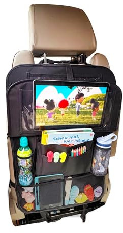 Lunaria Auto-Organizer & Rückenlehnenschutz – XXL 13 Tabletfach, Klapptisch & 11 Taschen für Kinder & lange Autofahrten Sitzschoner (1)