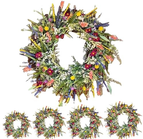 Ganzjährig Türkranz für Außen, Frühling Sommer Wildblume Kranz, Dekorative Mehrzweck-Girlande Frühlingkranz，Bunt Türkranz Frühling für Frühling Innen Außen Cafe Garten Deko