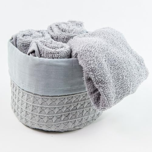 Generico Susanna Home Set 4 Lavette 30x30 - Asciugamano Ospite in Spugna di Cotone - Confezionato in Elegante Cestino in Cotone (GRIGIO)