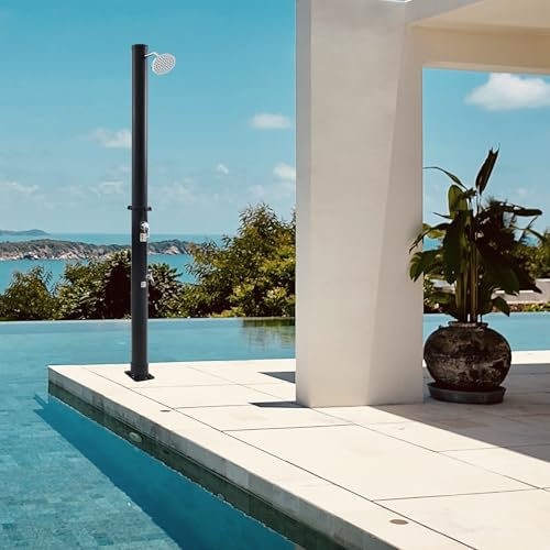 casa.pro Doccia Solare da Esterno 18L con Miscelatore Soffione Girevole e Rubinetto Lavapiedi Acqua Calda Fino a 60°C Doccia a Colonna per Giardino Piscina Terrazza - Nero