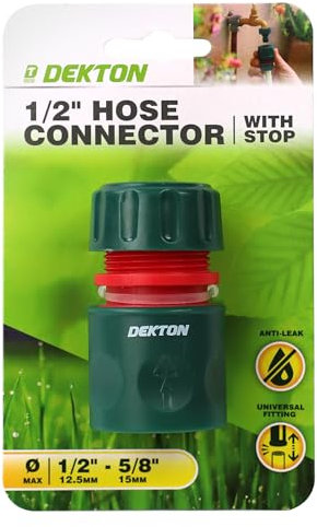 DEKTON 1/2 to 5/8 Auto Shut Off Hose Connector |Leak-Proof Design | Easy Install | Compatible with Standard Hoses | Ideal for Watering, Irrigation, and Garden Use, Silver