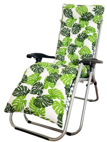 Highdi Cuscino per Sedia a Sdraio da Giardino con Cinghie, Cuscino Imbottito per Lettino Prendisole, Morbido e Antiscivolo, per Poltrona Sdraio Relax Interni ed Esterni (Foglia verde,48x155cm)