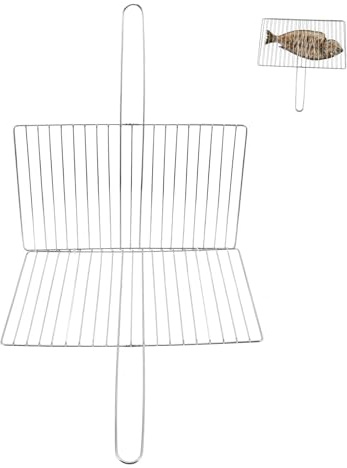 BESTonZON Panier à Griller en Acier Inoxydable pour Barbecue en Plein Air, Grille à Poisson et Légumes 24x39 Cm, Support Solide à Mailles Verticales, Usage Camping et Jardin