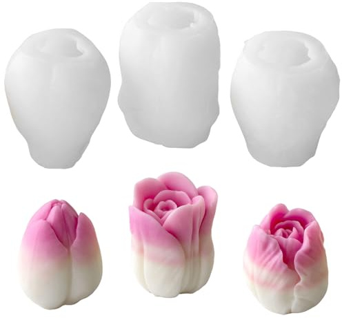 Molde de Flores Silicona 3D, 3 Moldes de Tulipán 3D para Velas, Moldes de Resina para Velas de Tulipán, Tulipán Silicona Resina Jabón Moldes, per Decoración del Hogar, Regalo de Fiesta