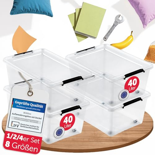 BOXXivo Aufbewahrungsboxen mit Deckel 40l im 4er Set - BPA-freie & lebensmittelechte Boxen Aufbewahrung - Kunststoffbox mit Deckel - stapelbare & robuste Aufbewahrungsboxen - Boxen stapelbar