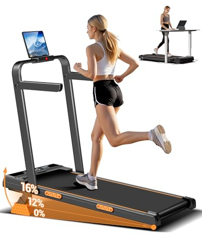 LONTEK Tapis de Marche Pliable Inclinable 16%, 10km/h Tapis de Course Pliable Inclinable, avec Affichage LED, Télécommande, 3.0 HP Treadmill Walking Pad, Tapis de Marche Bureau, 159KG Max Charge
