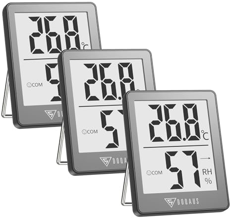DOQAUS Lot de 3 thermomètres numériques d'intérieur - Mini thermo-hygromètre - Haute précision - Avec indicateur Smiley - Pour l'intérieur et la chambre de bébé - Mesure de l'humidité de l'air - Gris