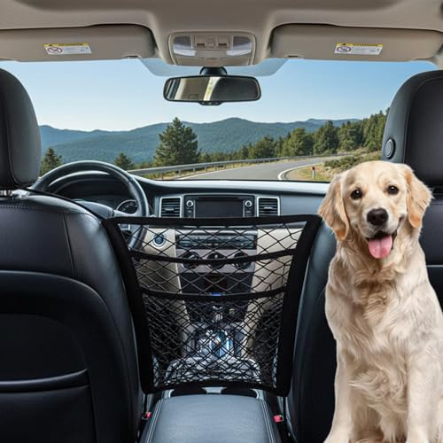 APLZGMG 3-Layer Car Mesh Organizer, Elastic Purse Holder Between Seats, Dog Car Net Barrier for Kid Pet, Cars Purse Holder Between Seats Accessories, Universal Stretchable Cars Seat Mesh Bag