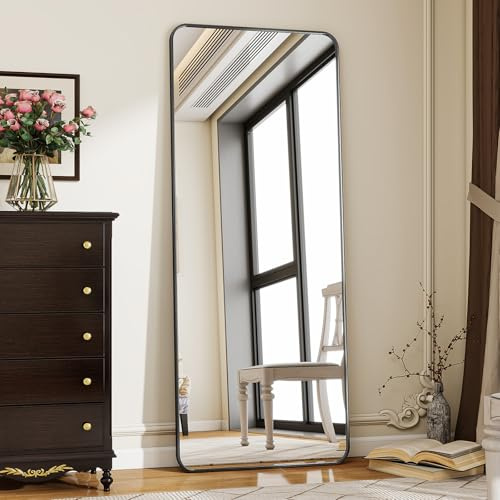 Koonmi Ganzkörperspiegel 58 x 168 cm Schwarz, Stabiler Rahmen mit Ständer | mit Ständer, zum Anlehnen oder Aufhängen, stabiler Rahmen, Sicherheitsglas für Schlafraum, Ankleide, Wohnzimmer und Flur