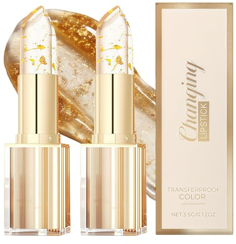 2PCS Colour Changing Lipstick - Transferproof Long Lasting PH Lipstick Colour Changing, Moisturizing Glossy Temperature Sensitive Lip Gloss for Women