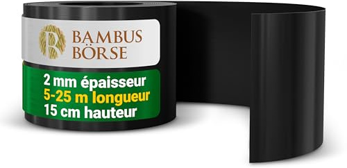 Bambusbörse Bordure de Jardin Exterieur - 15 cm de Haut, 20 m de Long - Bordure en Plastique HDPE - Bordure Flexible pour massifs et pelouses, résistante aux intempéries et aux UV et Durable