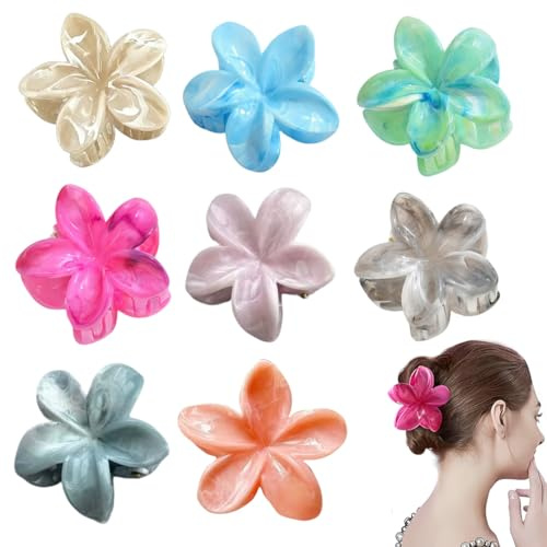 LKJAUOZ 8 Pezzi Mollette Capelli Donna a Forma di Fiore Hawaiano, Artigli di Ibisco e Plumeria per Capelli Spessi, Accessori per Capelli, 4 cm, 8 Colori