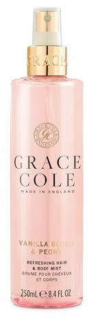 Grace Cole Body Spray 250ml - Vanilla Blush & Peony Fragrance - Womens Hair & Body Mist - Refreshing, Moisturising Spray With Essential Oils - Vegan - Made In England