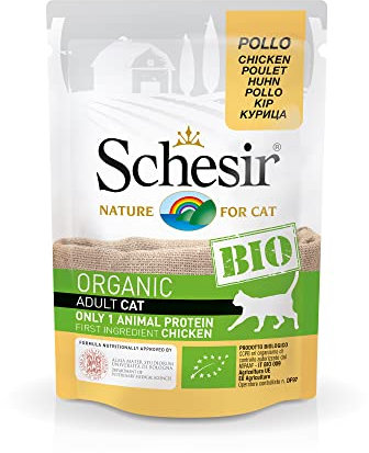 Schesir Cat Bio Monoprotein Huhn, Katzenfutter nass, 16 Beutel x 85 g