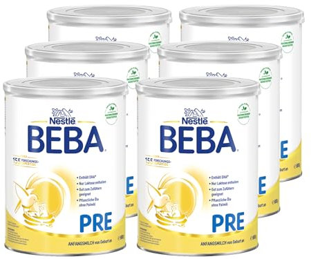 BEBA PRE Anfangsmilch von Geburt an, Babynahrung , nur Laktose, ohne Palmöl, 6er Pack (6 x 800g)