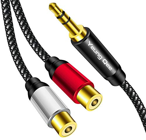 Yeung Qee 3.5mm to 2RCA Female Cable 2m, 3.5mm Male to 2 RCA Female Jack Stereo Audio Cable Y Adapter for iPod, Tablets, MP3,HiFi Stereo System, Speaker (2M)