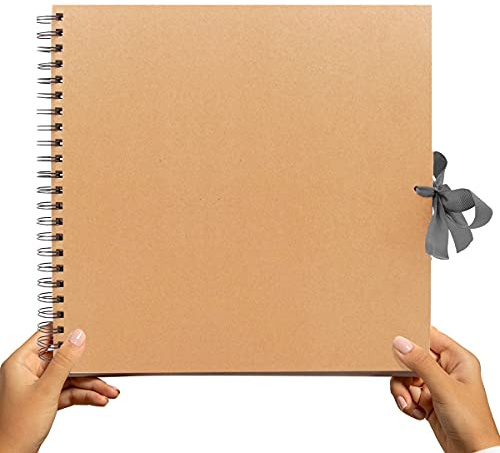 Styloo Large Scrapbook Album with 50 White Pages, Brown