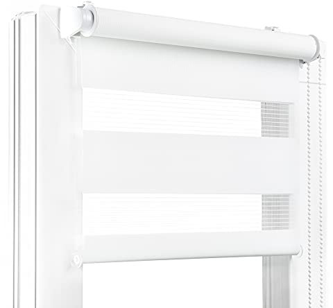 Fenster DEKOR - Rollos für Fenster Weiß - Klemmfix Rollo ohne Bohren B90 x H120 cm - Doppelrollo mit Einer Breiten Auswahl an Größen und Farben - Blickdichte Rollos, einfach zu montieren