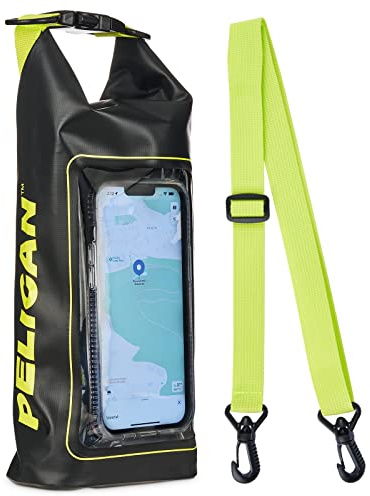 Pelican Marine IP68 Waterproof Dry Bag 2L - Roll Top Waterproof Backpack w/Phone Case/Pouch - Boating & Kayak Accessories - Essentials for Camping Swimming Beach Fishing Rafting Travel - Black/Yellow