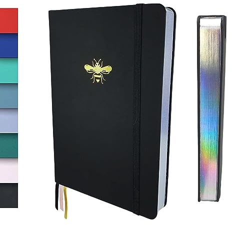 Schloss Planner A5 Bullet Journal | 180 g/m² extra dickes Bambus Papier | 160 Seiten | Gepunktet/Dot Grid | Nachhaltiges Notizbuch/Tagebuch | Silberner Buchschnitt (Biene, Schwarz)