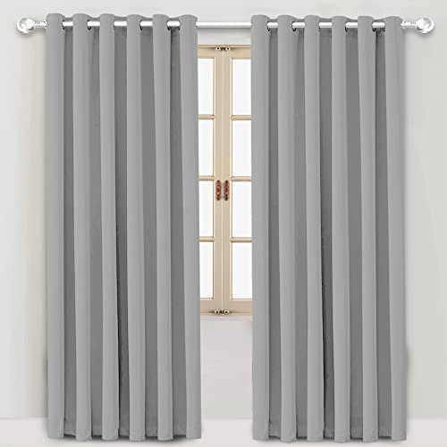 Hafaa Blackout Eyelet Curtains 66 x 90 Inch Drop Set of 2 Curtains for Bedroom/Home Office Soft Noise Reducing Ring Top Door Curtain, Light Grey