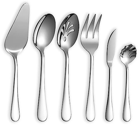 Berglander Silverware Serving Set 6 Pieces, Stainless Steel Serving Spoons Set, Flatware Serving Set, Serving Utensils Set Easy to Clean and Dishwasher Safe