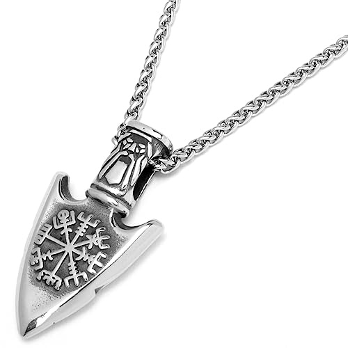 Odins Speer mit Valknut & Vegvisir aus 316L Edelstahl Silber Gold Speerspitze Waffe von Göttervater Wodan Nordischer Schmuck mit Germanen Symbolik Wikingerschmuck Halskette