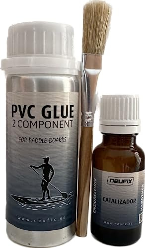 Kit de Pegamento de PVC Profesional para Reparación de Tablas de Paddle Surf Sup, Cola de 2 Componentes, 125ml - Cola PVC y Catalizador, Pincel Incluido, Fácil Aplicación. (Azul Marino)