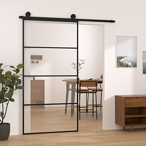 NITCA Schiebetür Komplettset Glas Glasschiebetür Schiebetüren mit Beschlag Schiebetürsystem Komplett-Set Glasschiebetüren Innen Für Eingangsbereich 102.5 x 205 cm ESG-Glas & Aluminium-1