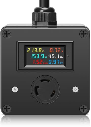Zuomeng AC Power Meter with Color LCD Digital Display Screen and NEMA L6-30 Plug, 120-240V 30A, Real-Time Monitoring of Voltage, Current, Power, Energy, Frequency, and Power Factor