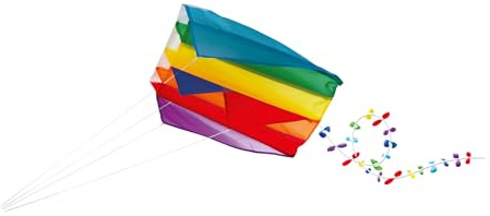 Paul Günther 1173 - Aquilone monofilo Mini Parafoil con Motivo Arcobaleno, in Robusto Poliestere, per Bambini dai 6 Anni in su, con Maniglia di avvolgimento, Corda e Coda, Dimensioni Circa 60 x 51 cm