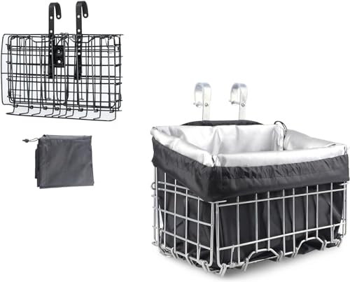ZUKKA Cestino anteriore per bicicletta rimovibile in metallo regolabile in altezza, per manubrio della bicicletta con borsa di alimentazione, colore argento (impermeabile cestino anteriore 13,19 x