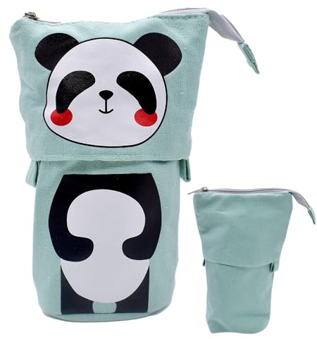 RIUAHST Panda Federmäppchen Teleskopisch Mäppchen Ständer Bleistifthalter Federmäppchen Cartoon Stiftmäppchen Niedliches Federmäppchen aus Segeltuch für Schüler, Erwachsene, Teenager