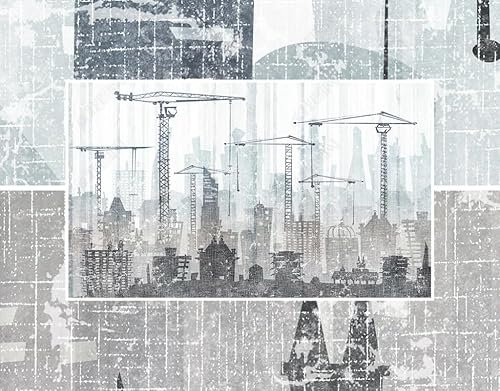 Papier Peint Intissé Chantier De Construction Urbain Poster Tableaux Muraux Tapisserie Photo Trompe L'Oeil Salon Chambre Art Mural 150Cm(L) X105Cm(H)