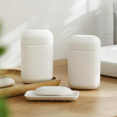 PAVSTINE Seifendose Reise Wasserdicht 2 Stück mit Ablaufsieb, Seifenschale Dusche Kunststoff mit Deckel, Seifenbox Wasserdicht Klein, Soap Box Rund für Reisen, Badezimmer, Camping, Weiß