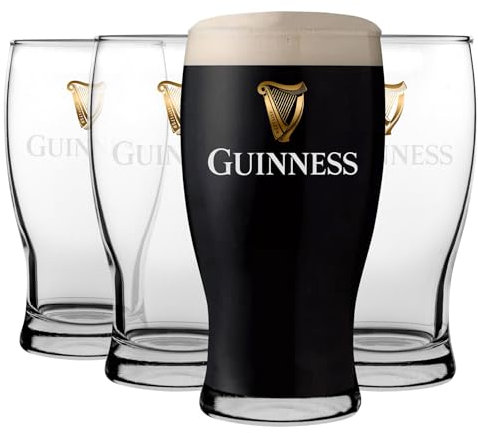 Rink Drink 4X Guinness Pint Glasses - 568ml (20oz) - Large Reusable Glass Craft Beer Drinking Tulip Lager Ale Pub Kitchen Tumbler Cups Set
